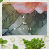 Romantische perzikroos bloemige bruidsdouche theedoek (Gevouwen)