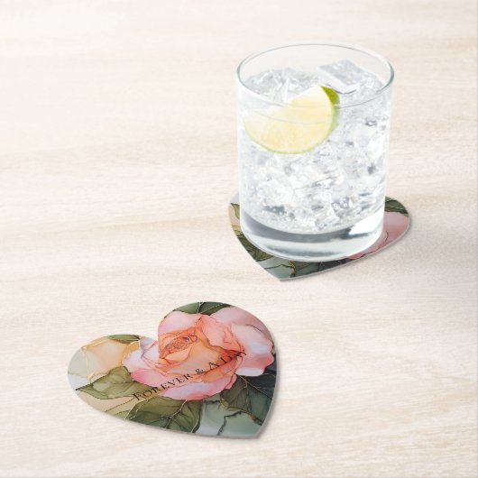 Romantische perzikroos bloemige bruidsmeesterschap kartonnen onderzetters (Insitu)