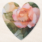 Romantische perzikroos bloemige bruidsmeesterschap kartonnen onderzetters (Voorkant)