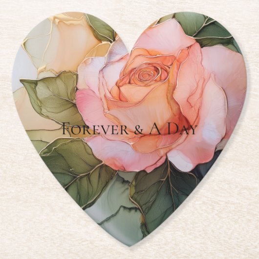 Romantische perzikroos bloemige bruidsmeesterschap kartonnen onderzetters (Voorkant)