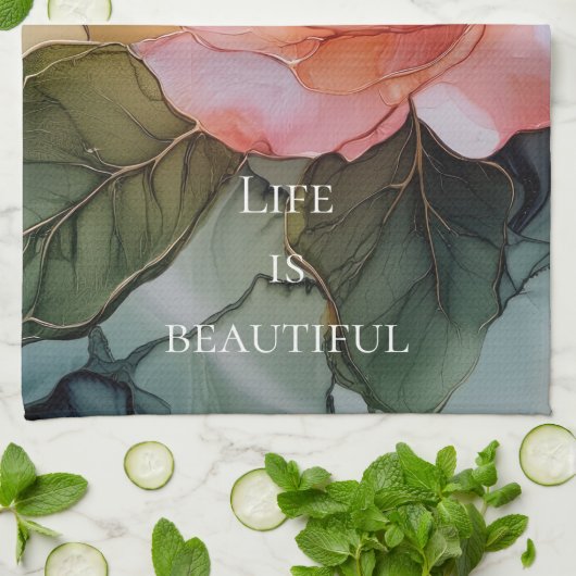 Romantische perzikroos bloemige bruidsmeubelentoil theedoek (Gevouwen)