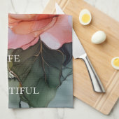 Romantische perzikroos bloemige bruidsuitnodiging theedoek (Quarter Fold)