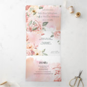 Romantische perzikrozen bloemen drieluik aankondiging (Binnen)
