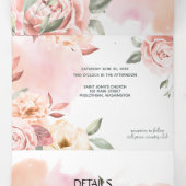 Romantische perzikrozen bloemen drieluik aankondiging (Binnenkant midden)