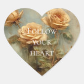 Romantische perzikrozen bloemig hart sticker