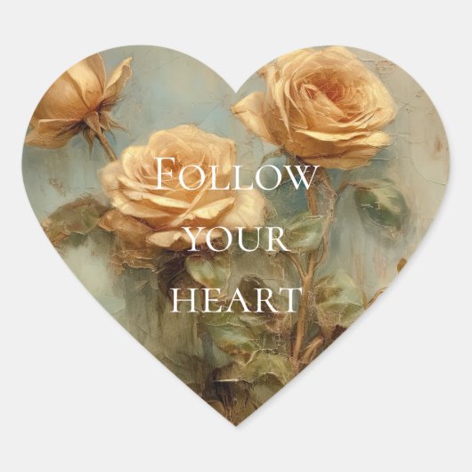 Romantische perzikrozen bloemig hart sticker (Voorkant)