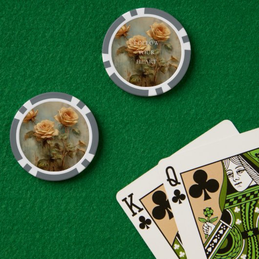 Romantische perzikrozen bloemig poker chips (Pokertafel (Dubbel))