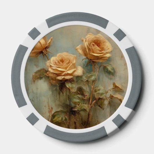 Romantische perzikrozen bloemig poker chips (Achterkant)