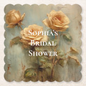 Romantische perzikrozen bloemige bruidsdouche kartonnen onderzetters (Voorkant)