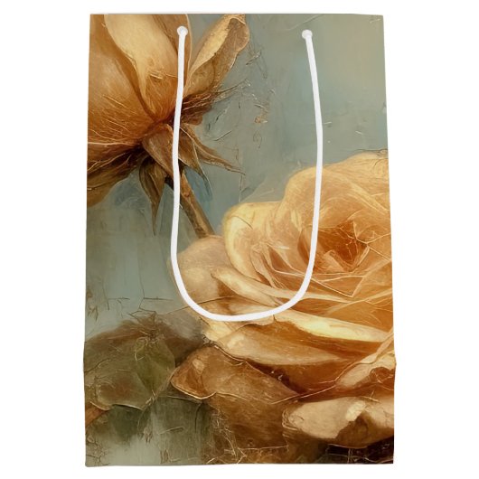 Romantische perzikrozen bloemige bruidsdouche medium cadeauzakje (Achterkant)