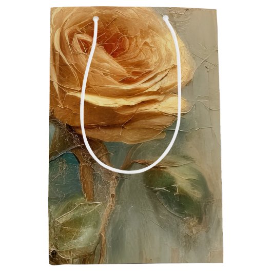 Romantische perzikrozen bloemrijke bruidsdouche medium cadeauzakje (Voorkant)