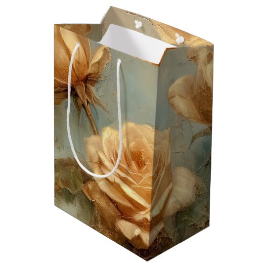 Romantische perzikrozen bloemrijke bruidsshowers medium cadeauzakje (Achterkant Gekanteld)