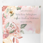 Romantische perzikrozen bloemstuk drieluik aankondiging (Binnenzijde eerst)