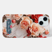 Romantische perzikrozen op elegante witte marmer Case-Mate iPhone case (Achterkant (horizontaal))