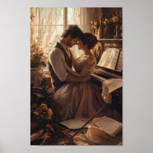Romantische piano-droom geliefden muurposter poster