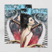 Romantische Pianomuziek Dame in Rode Verjaardag Ka (Voorkant / Achterkant)
