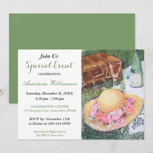 ROMANTISCHE PICNIC IN DE PARTIJ INVITE KAART (Voorkant / Achterkant)