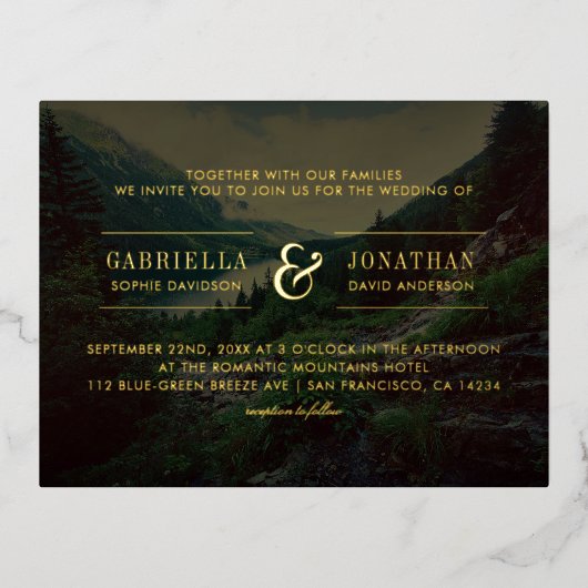 Romantische Pijnen, bergen en meer Folie Uitnodiging Briefkaart (Voorkant)