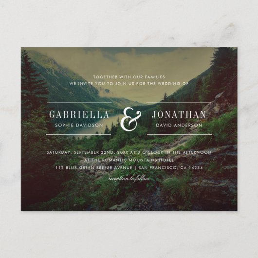 Romantische Pijnen, bergen en meer Uitnodiging Briefkaart (Voorkant)