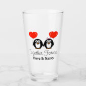 Romantische pinguïn cartoon aangepaste bruiloft pa glas (Voorkant)