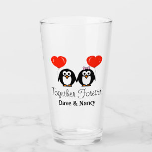 Romantische pinguïn cartoon aangepaste bruiloft pa glas