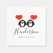 Romantische pinguïn cartoon aangepaste bruiloft se servet (Voorkant)
