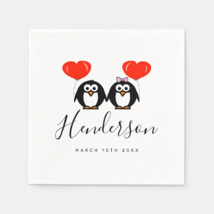 Romantische pinguïn cartoon aangepaste bruiloft se servet