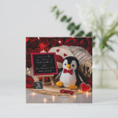 Romantische pinguïn zwangerschapsaankondiging feestdagenkaart (Staand voorkant)