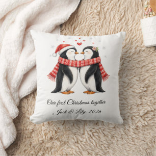 Romantische Pinguïns Koppel Persoonlijke Kerst Kussen