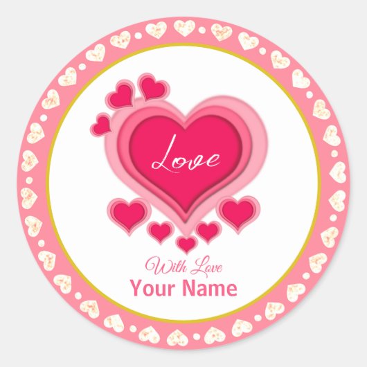 Romantische Pink Hearts Vakantie Ronde Sticker (Voorkant)