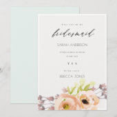 ROMANTISCHE PINK, PAARSE, BLAUWE BRIDESMAID KAART (Voorkant / Achterkant)