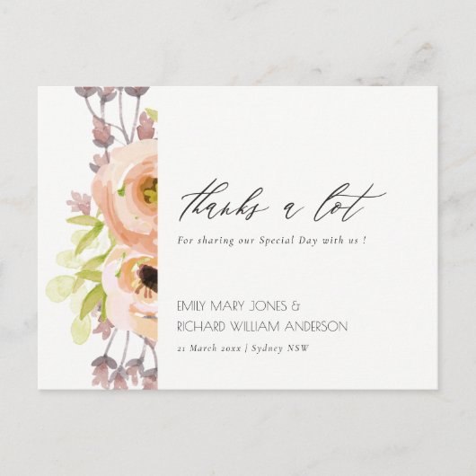 ROMANTISCHE PINK, PAARSE, BLAUWE VLOERINGEN DANK U BRIEFKAART (Voorkant)