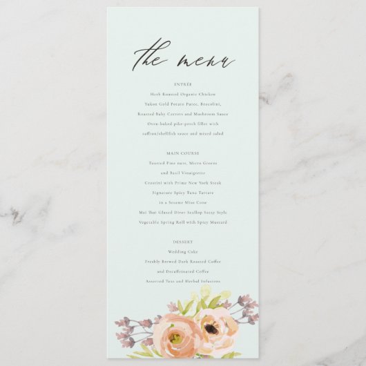 ROMANTISCHE PINK, PAARSE, BLAUWE VLOERMENU KAART (Voorkant)