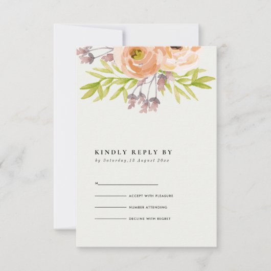 ROMANTISCHE PINK PEACH BLUSH OFF WHITE FLORAL RSVP (Voorkant)