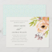 ROMANTISCHE PINK PEACH BLUSH OFF WHITE FLORAL WEDD KAART (Voorkant / Achterkant)