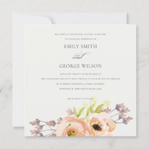 ROMANTISCHE PINK PEACH BLUSH OFF WHITE FLORAL WEDD KAART