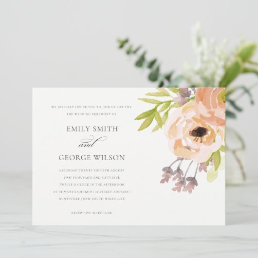 ROMANTISCHE PINK PEACH ZWARE ELEGANT FLORAL WEDING KAART (Staand voorkant)