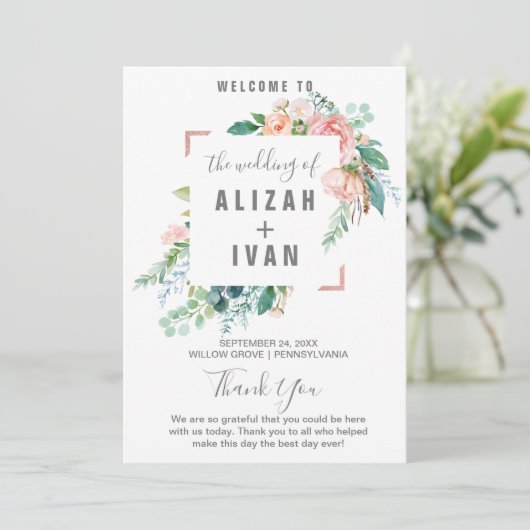 Romantische Pioen Bloemen Trouwprogramma Programmakaart (Staand voorkant)