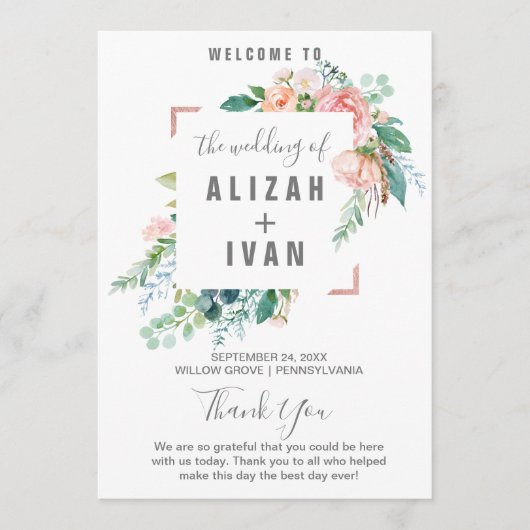 Romantische Pioen Bloemen Trouwprogramma Programmakaart (Voorkant)