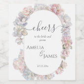 Romantische pioen bloemenbruiloft sprankelend wijn etiket (Enkel label)