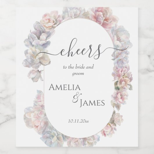 Romantische pioen bloemenbruiloft sprankelend wijn etiket (Enkel label)