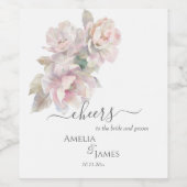 Romantische pioen bloemenbruiloft wijn etiket (Enkel label)