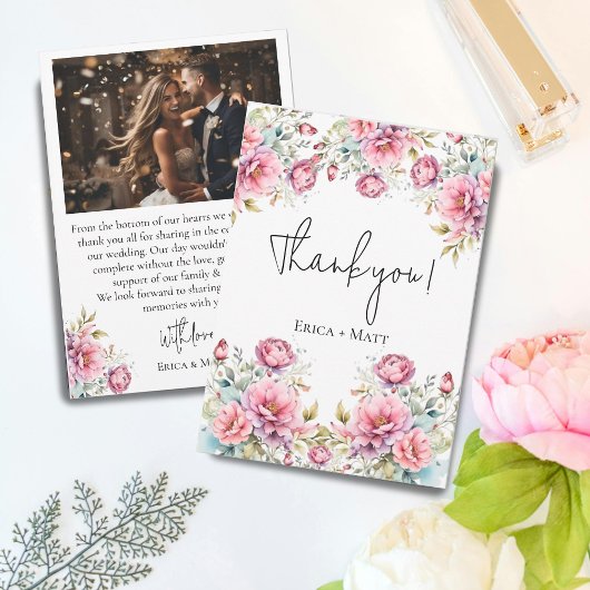 Romantische pioen bruiloft bedankkaart