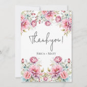 Romantische pioen bruiloft bedankkaart (Voorkant)