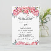 Romantische pioen bruiloft uitnodiging (Staand voorkant)