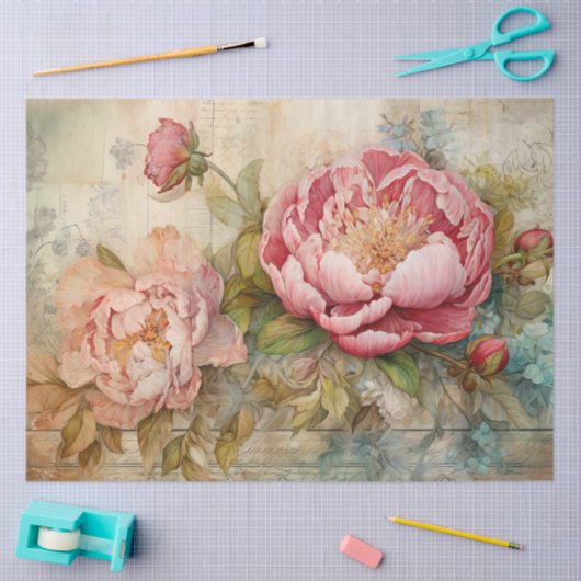 ROMANTISCHE  PIOEN DECOUPAGE TISSUEPAPIER (Craft)