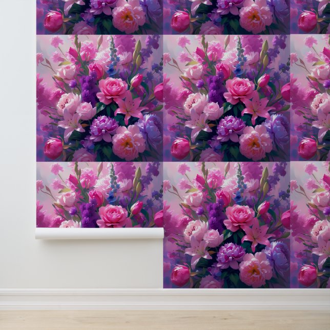 Romantische pioen Roos Lily Peel en Stick Wall Dec Behang (Applicatie)