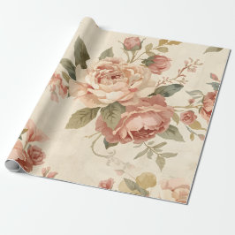 Romantische Pioen & Roos Vintage Tuin Cadeaupapier
