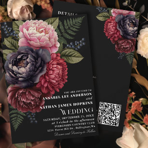 Romantische Pioenbloem bruiloft QR-code Kaart