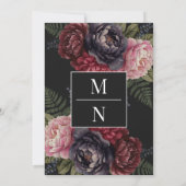  Romantische Pioenbloem Monogram Huwelijk Kaart (Achterkant)